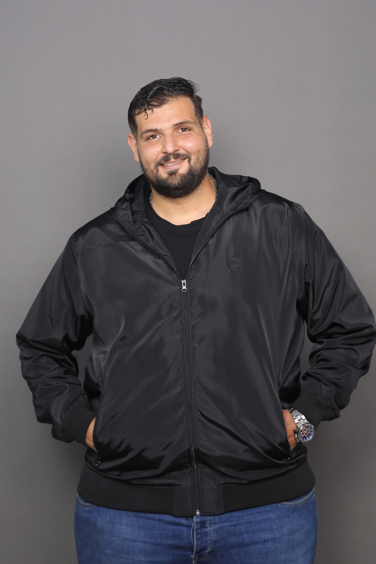 Blouson Bomber à Capuche Noir
