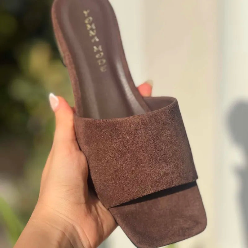 Mules Marron Chocolat à Talon Doré F2