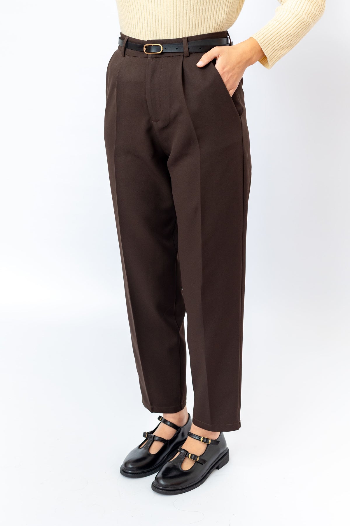 Pantalon Edge – Taille Haute avec Ceinture et Passepoil