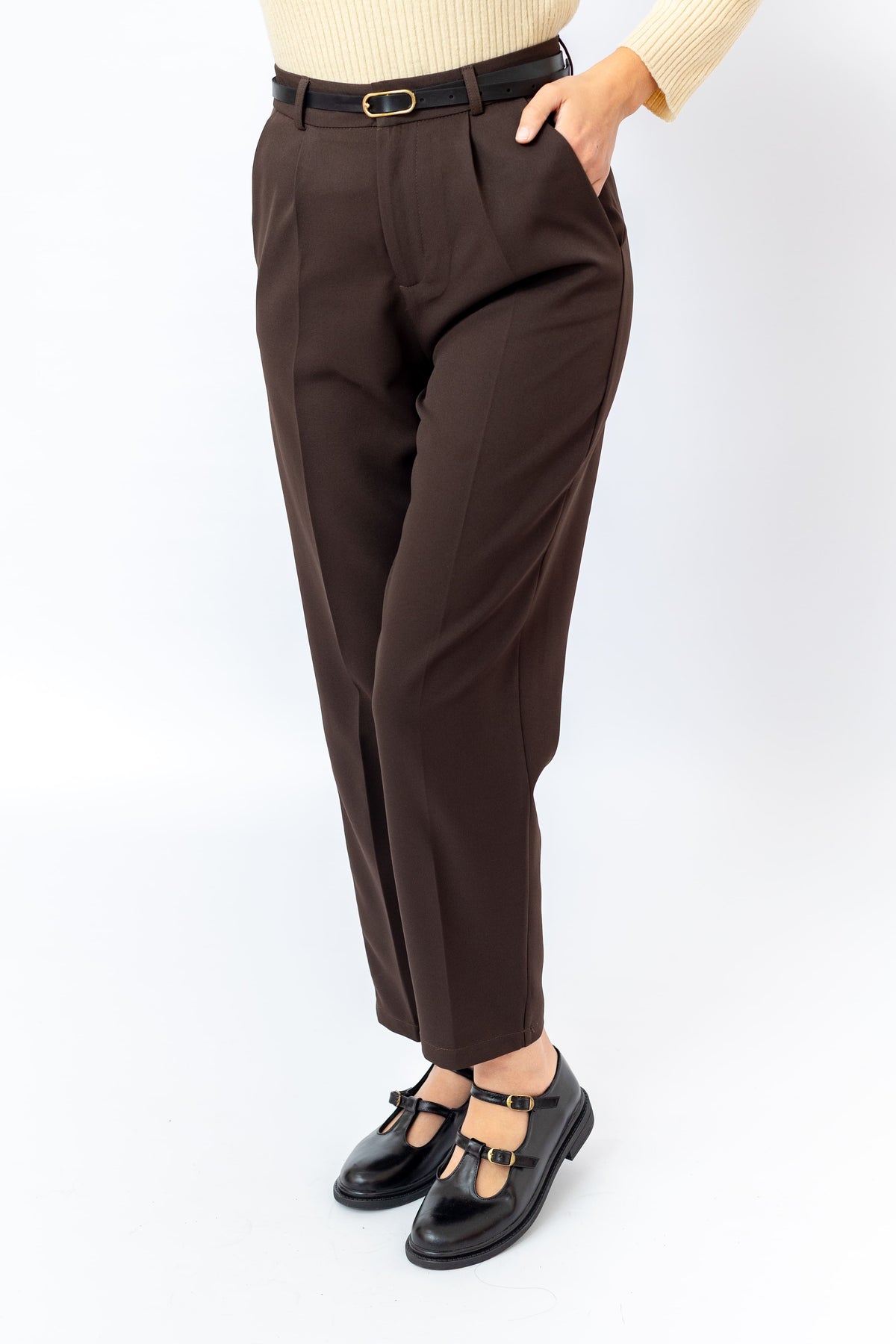 Pantalon Edge – Taille Haute avec Ceinture et Passepoil