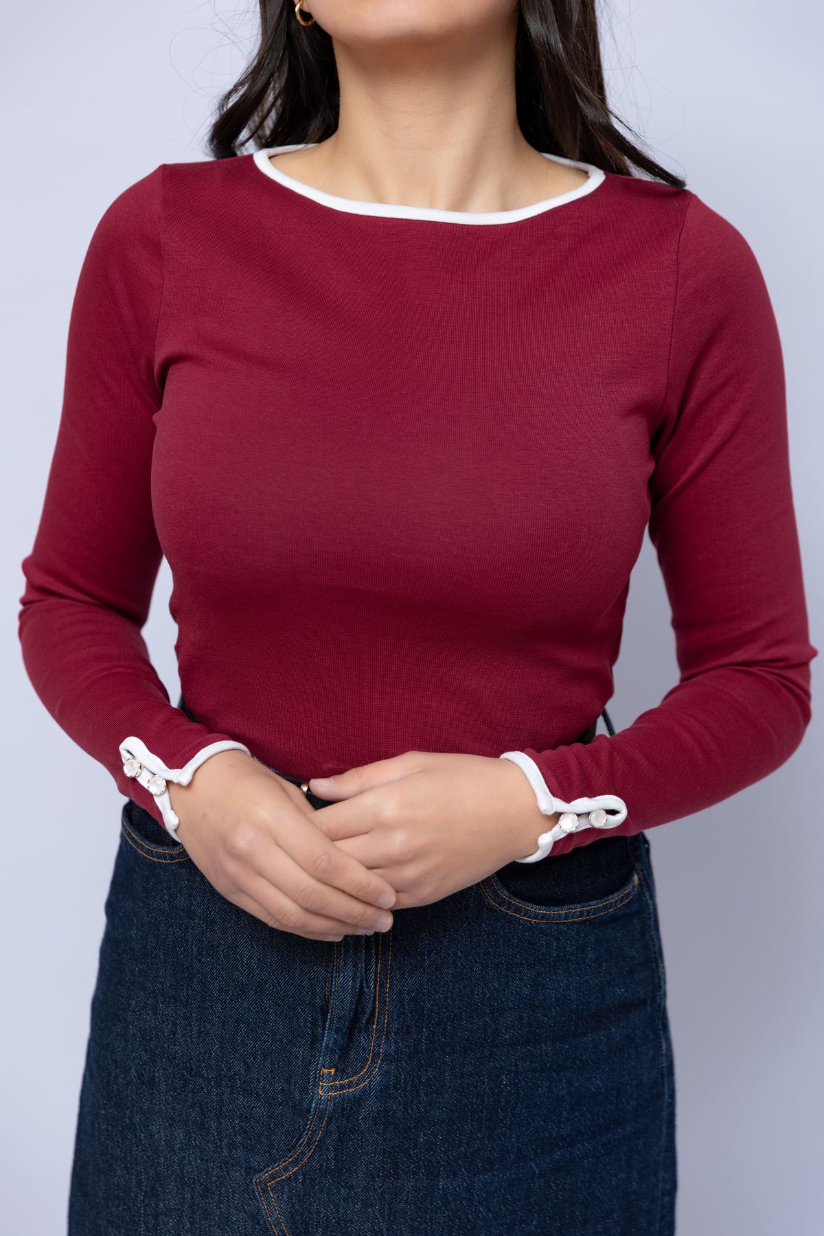 Pull ORLINE – Coton liseré et boutons décoratifs