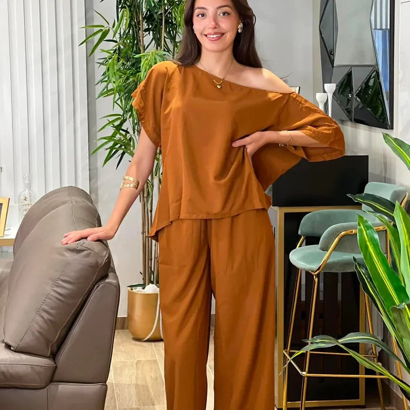Ensemble Rania 2 Pièces — Haut Asymétrique & Pantalon Fluide