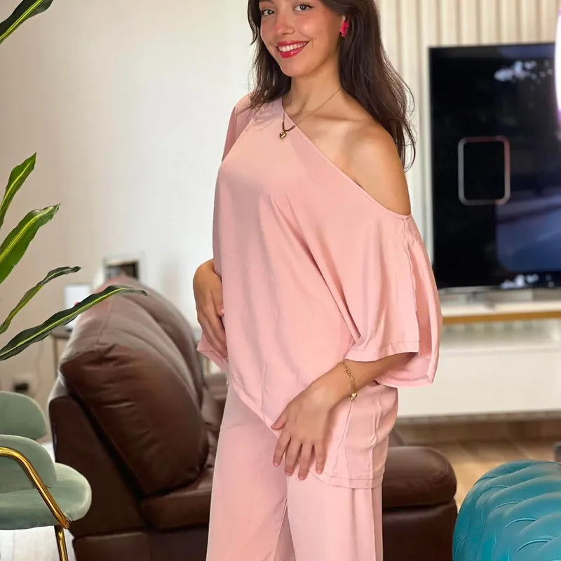 Ensemble Rania 2 Pièces — Haut Asymétrique & Pantalon Fluide