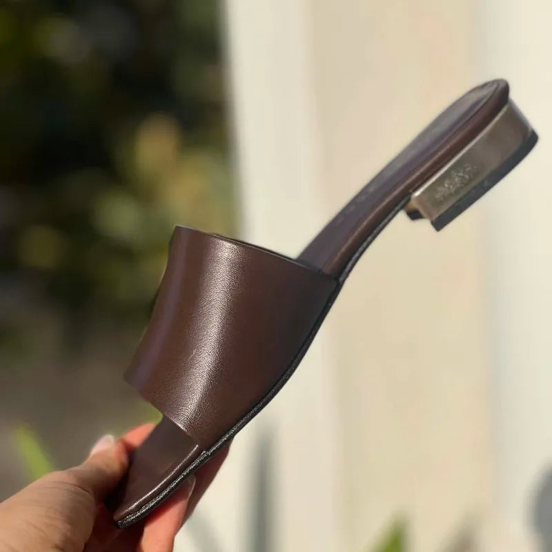 Mules Marron Chocolat en Cuir Mat à Talon Doré F2