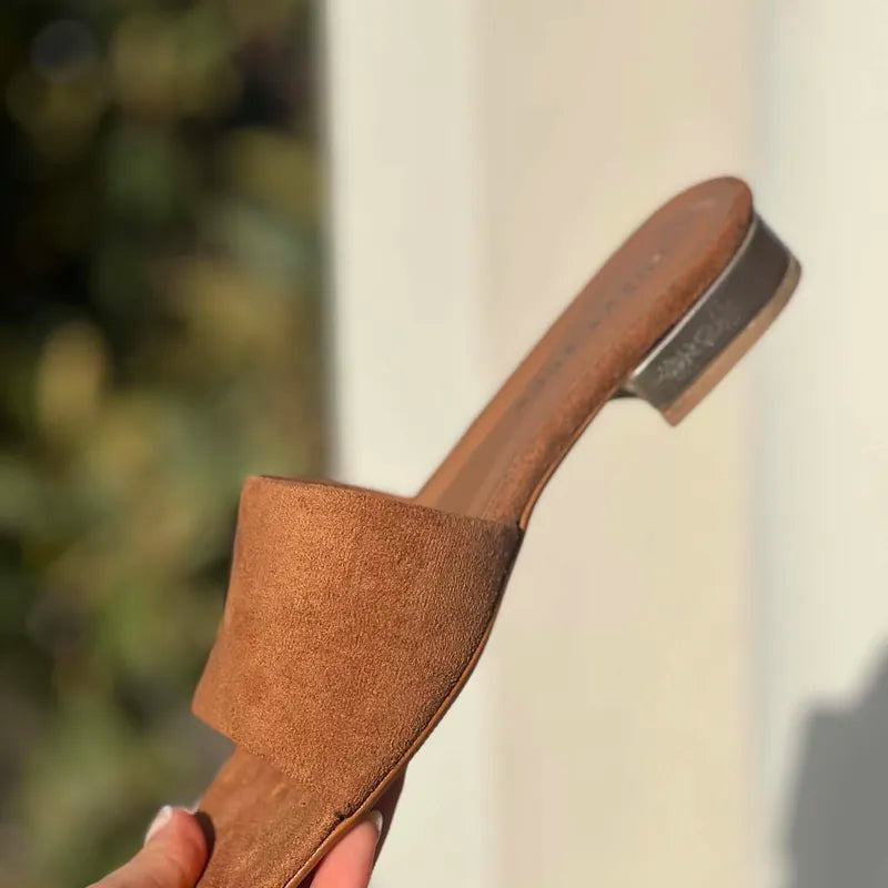 Mules Suédine Camel à Talon Doré F2