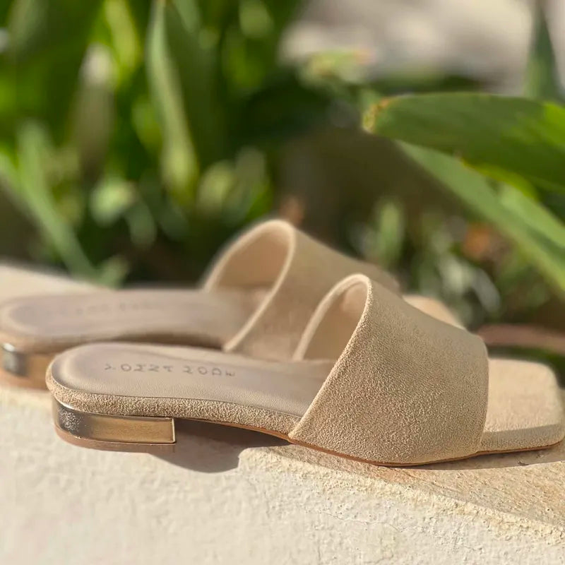 Mules Suédine Beige Crème à Talon Doré F2