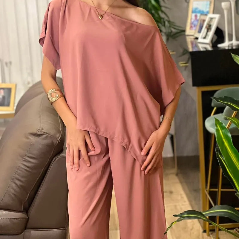 Ensemble Rania 2 Pièces — Haut Asymétrique & Pantalon Fluide