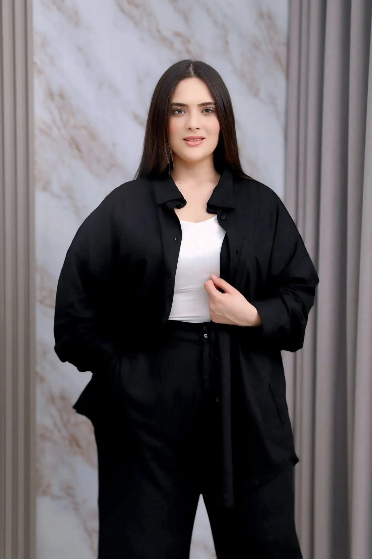Pantalon Large en Mélange de Lin