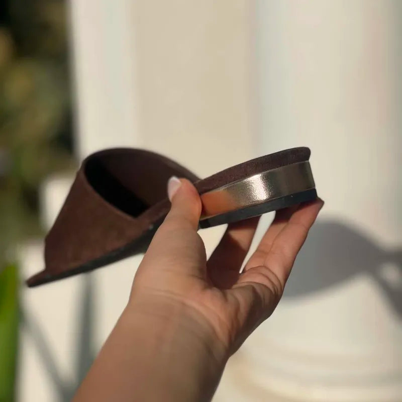 Mules Marron Chocolat à Talon Doré F2