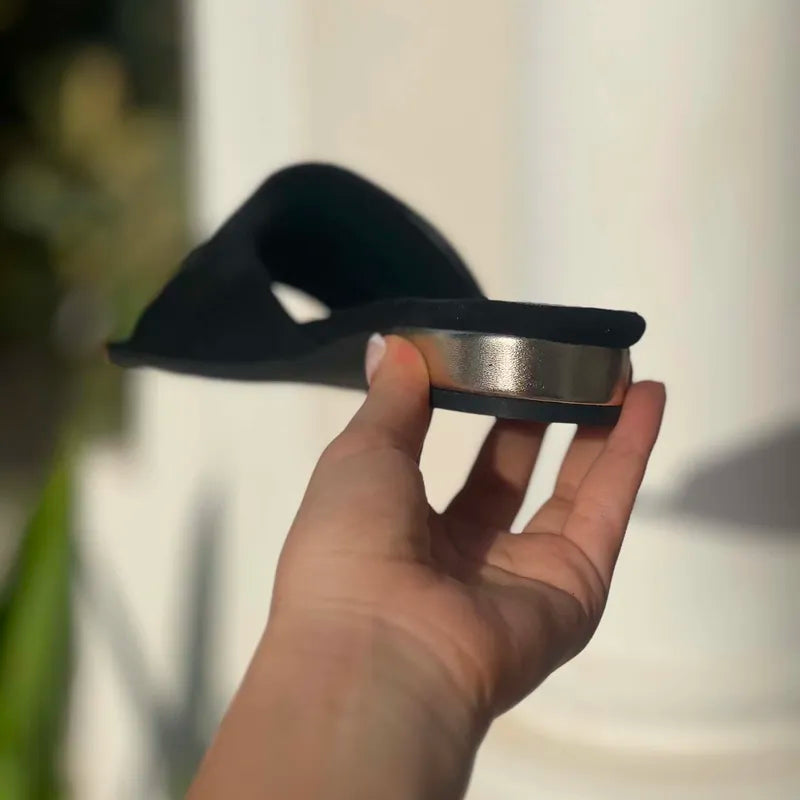 Mules Suédine Noires à Talon Doré F2