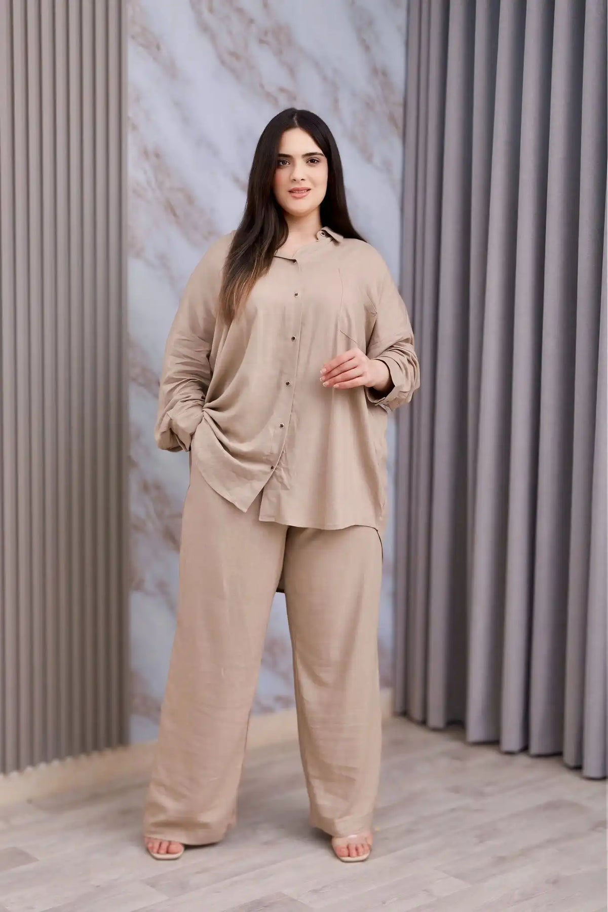 Pantalon Large en Mélange de Lin
