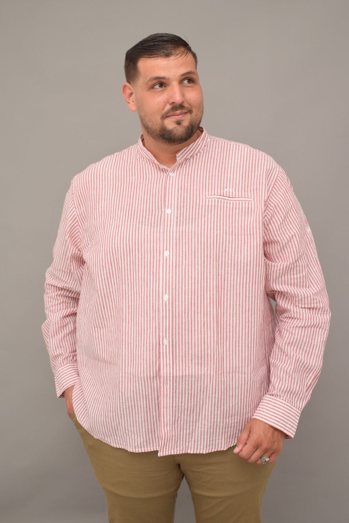 Chemise en Lin Col Mao Rayée
