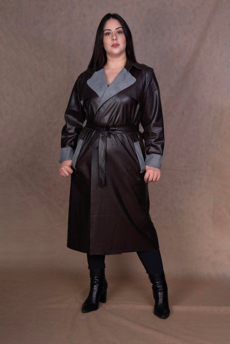 Trench-coat Simili-cuir Marron