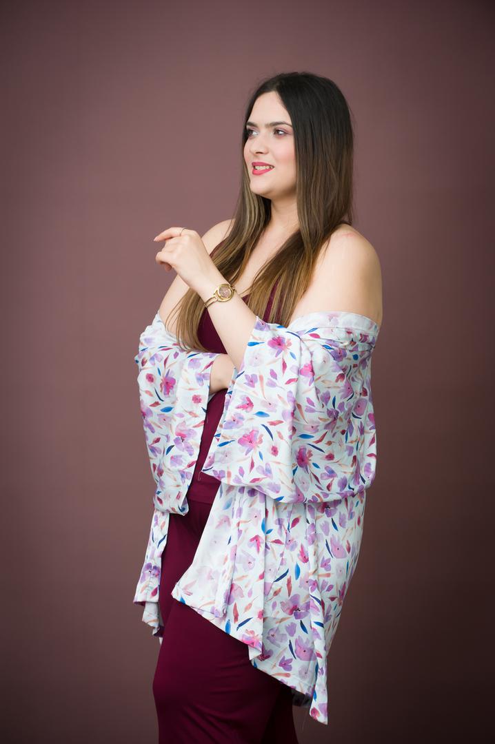 Pyjama avec Kimono Fleuri en Satin