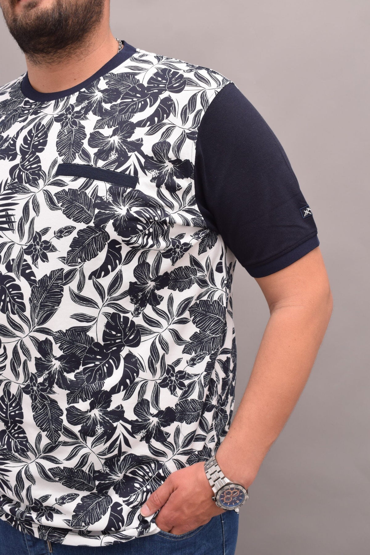 T-Shirt Piqué à Imprimé Feuillage