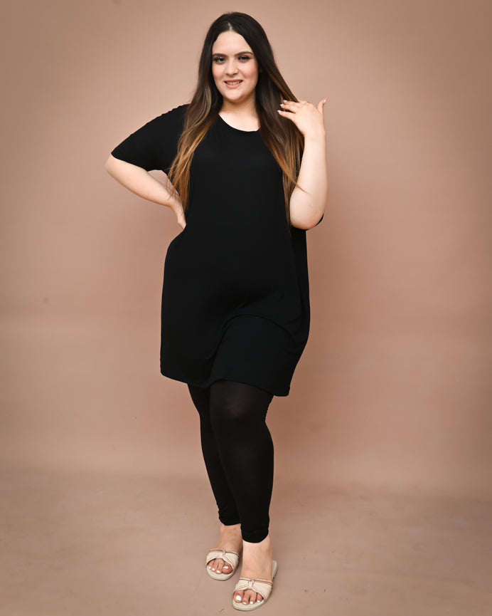 Pull-robe en viscose couleur noir