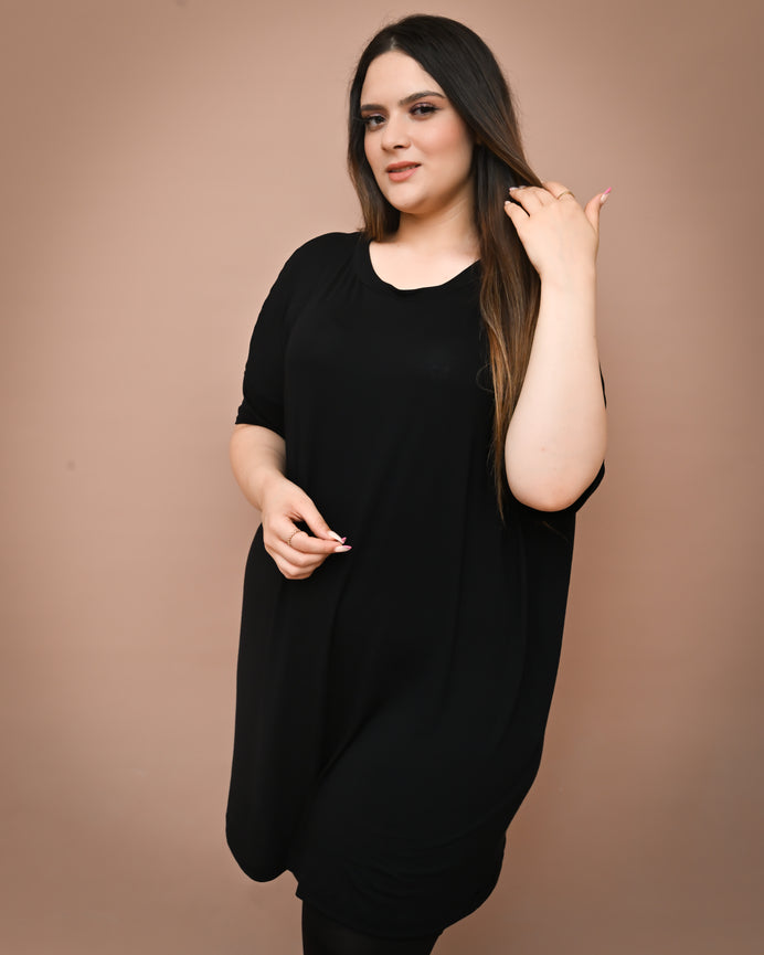 Pull-robe en viscose couleur noir