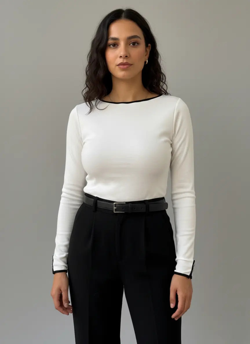 Pull ORLINE – Coton Liseré et Boutons Décoratifs