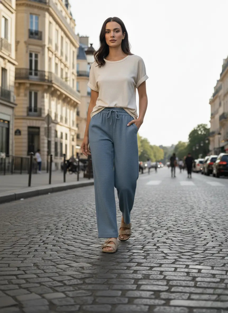Pantalon Large Femme Effet Lin – Confort & Élégance