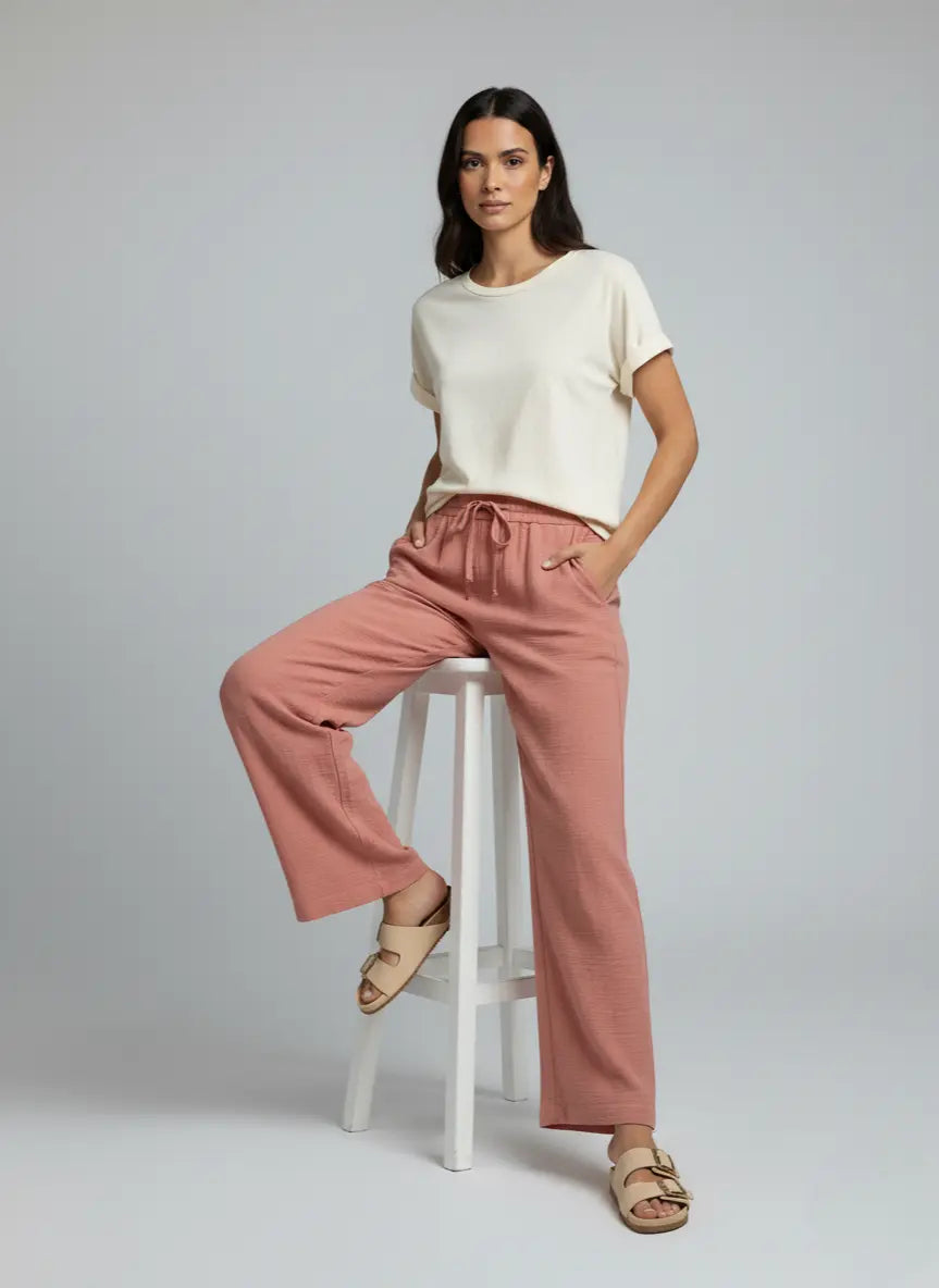 Pantalon Large Femme Effet Lin – Confort & Élégance