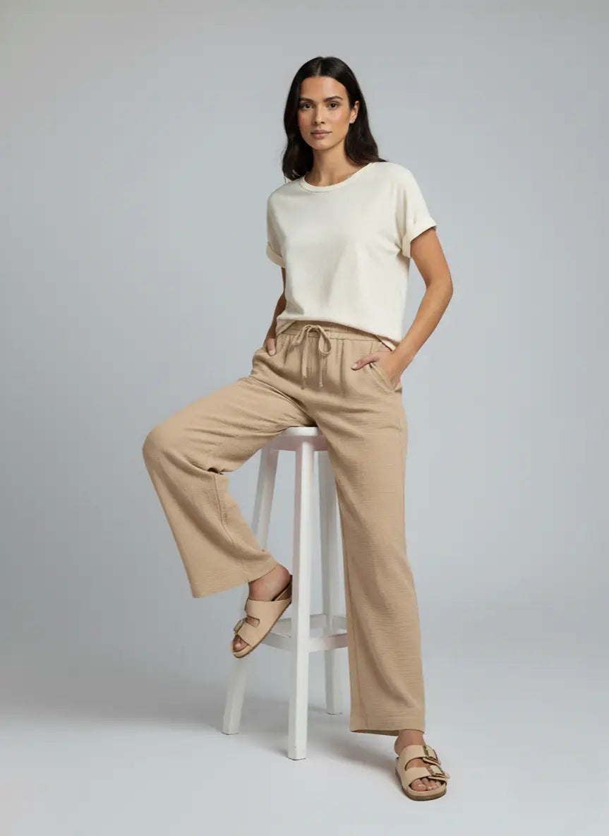 Pantalon Large Femme Effet Lin – Confort & Élégance