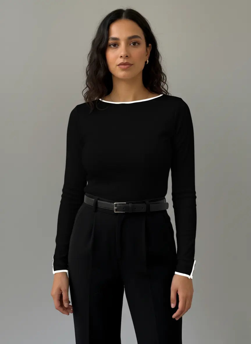 Pull ORLINE – Coton liseré et boutons décoratifs