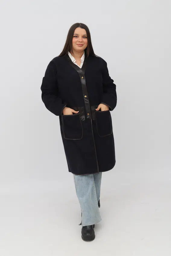 Manteau en Cachemire à la Texture du Cuir