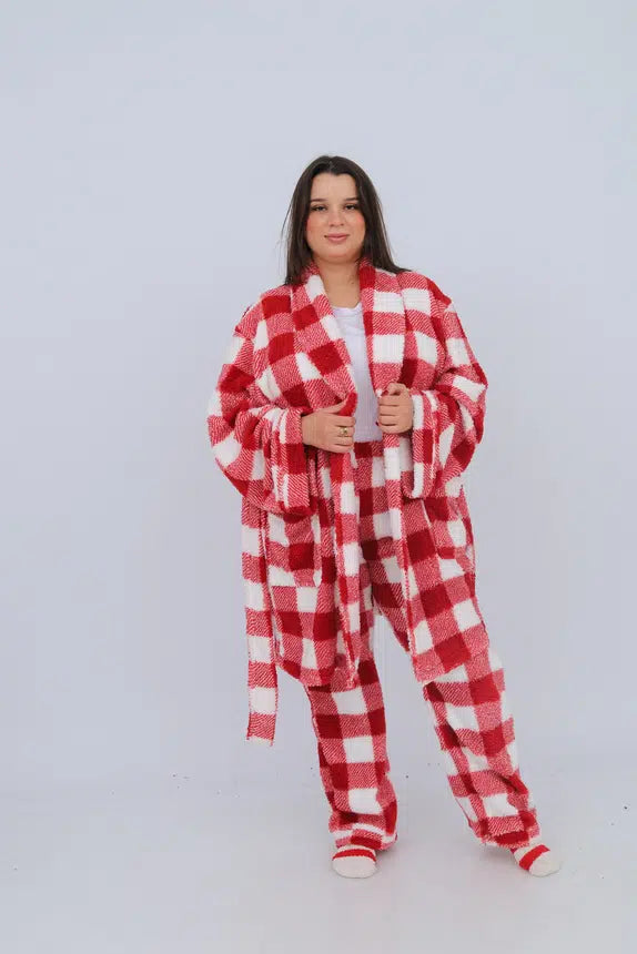 Pyjama Polaire 3 Pièces à Carreaux