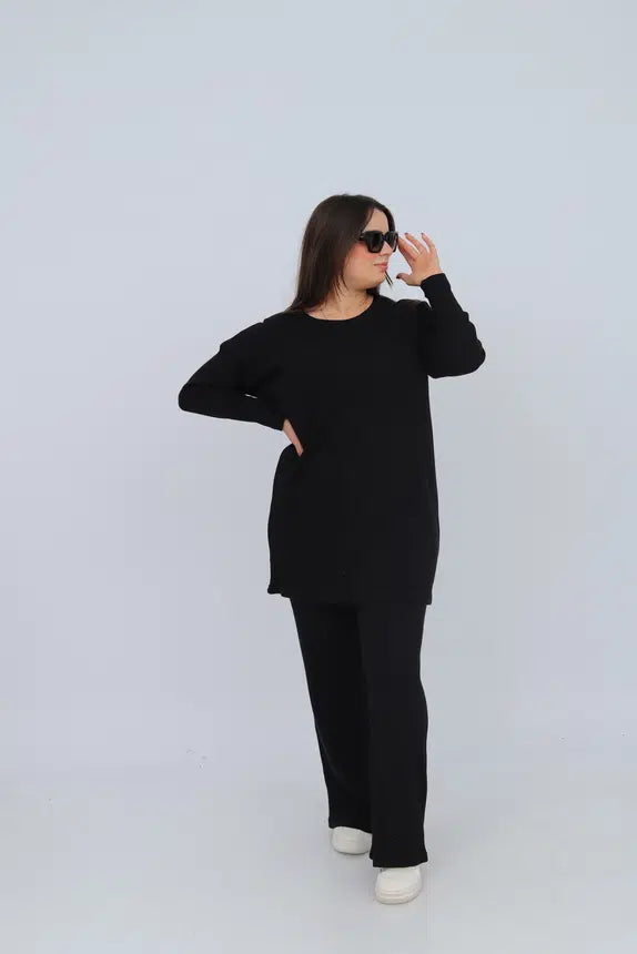 Ensemble en coton nid d'abeille en Noir