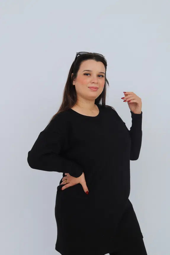 Ensemble en coton nid d'abeille en Noir
