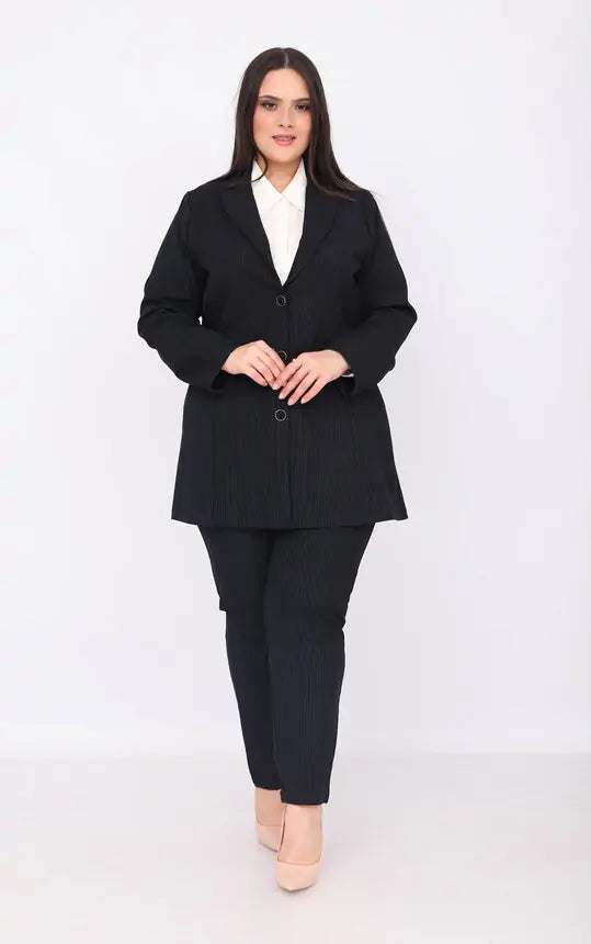 Blazer Cintré Noir à Rayures Fines