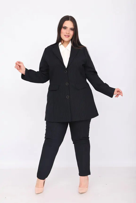 Blazer Cintré Noir à Rayures Fines