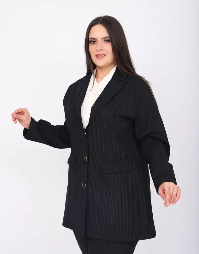 Blazer Cintré Noir à Rayures Fines