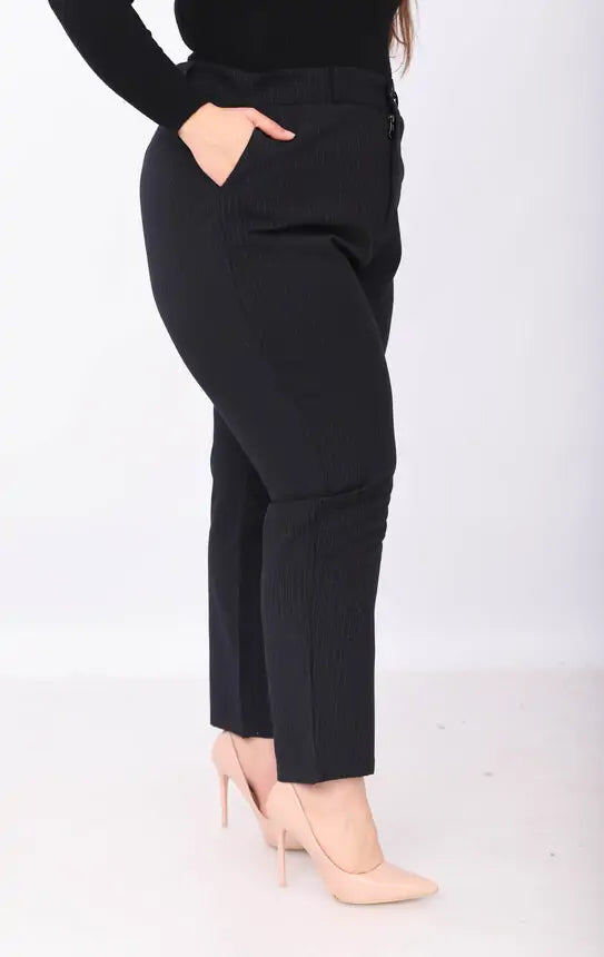Pantalon Classique en Laine Bleu Nuit à Fines Rayures