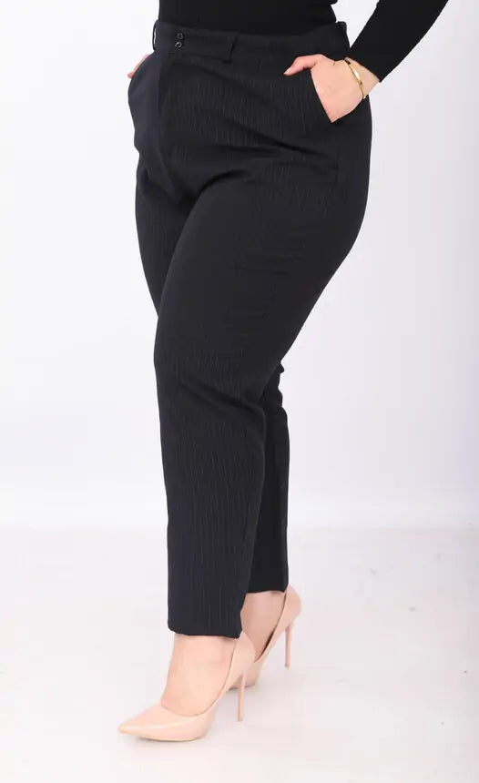 Pantalon Classique en Laine Bleu Nuit à Fines Rayures