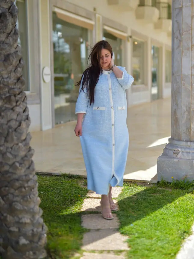 Robe en Tissu Tweed Bleu Ciel
