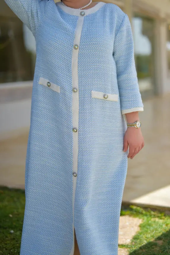 Robe en Tissu Tweed Bleu Ciel