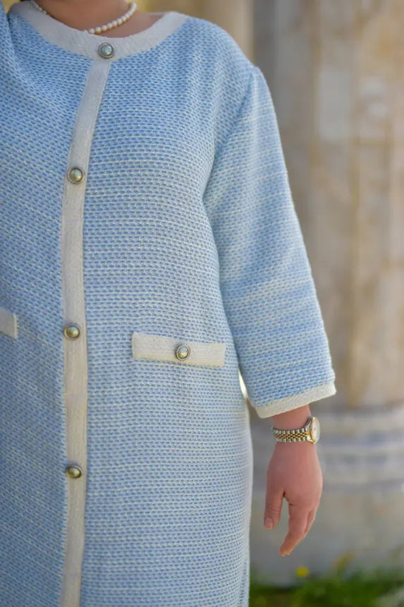 Robe en Tissu Tweed Bleu Ciel