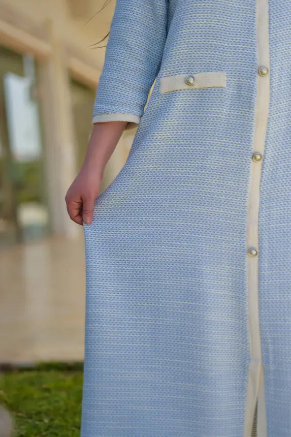 Robe en Tissu Tweed Bleu Ciel
