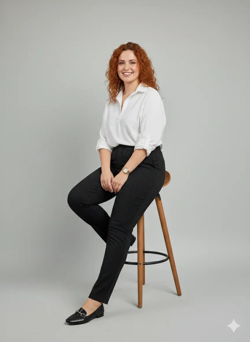 Pantalon Tailleur à Rayures Fines