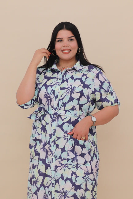 Robe Chemise Imprimée en Popeline de Coton