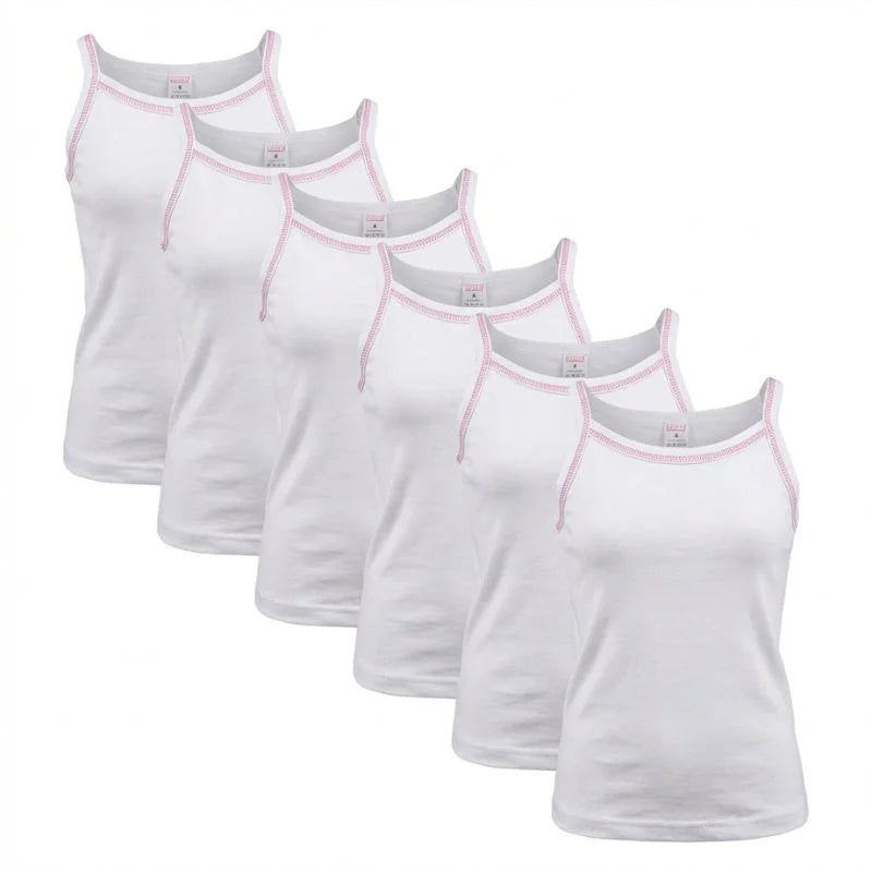 Pack 6 Débardeurs Fille Blanc Coton