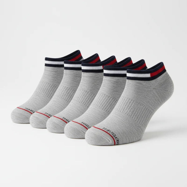 Pack de 6 Paires de Chaussettes Basses Tommy Hilfiger – Gris Chiné & Bordure Tricolore Signature