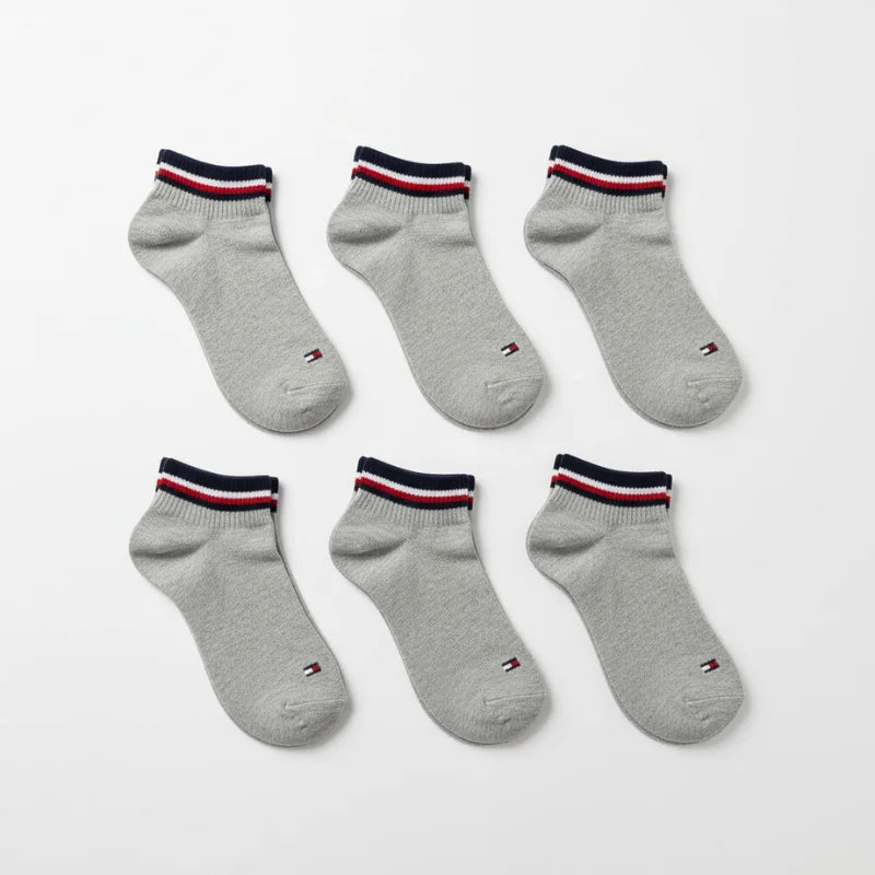 Pack de 6 Paires de Chaussettes Tommy Hilfiger – Gris & Logo Drapeau Brodé