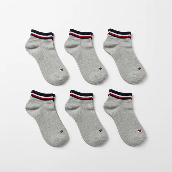 Pack de 6 Paires de Chaussettes Tommy Hilfiger – Gris & Logo Drapeau Brodé