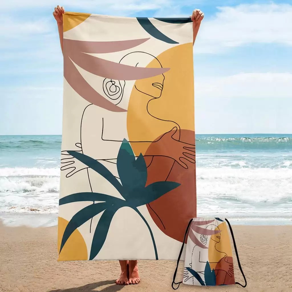 Serviette de Plage M Line Art Shower Under Trees