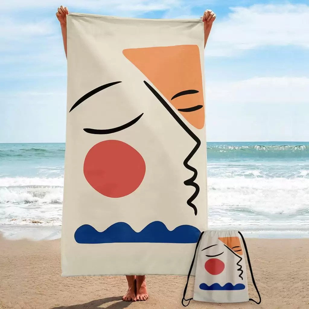 Serviette de Plage M Line Art Sleeping Lady