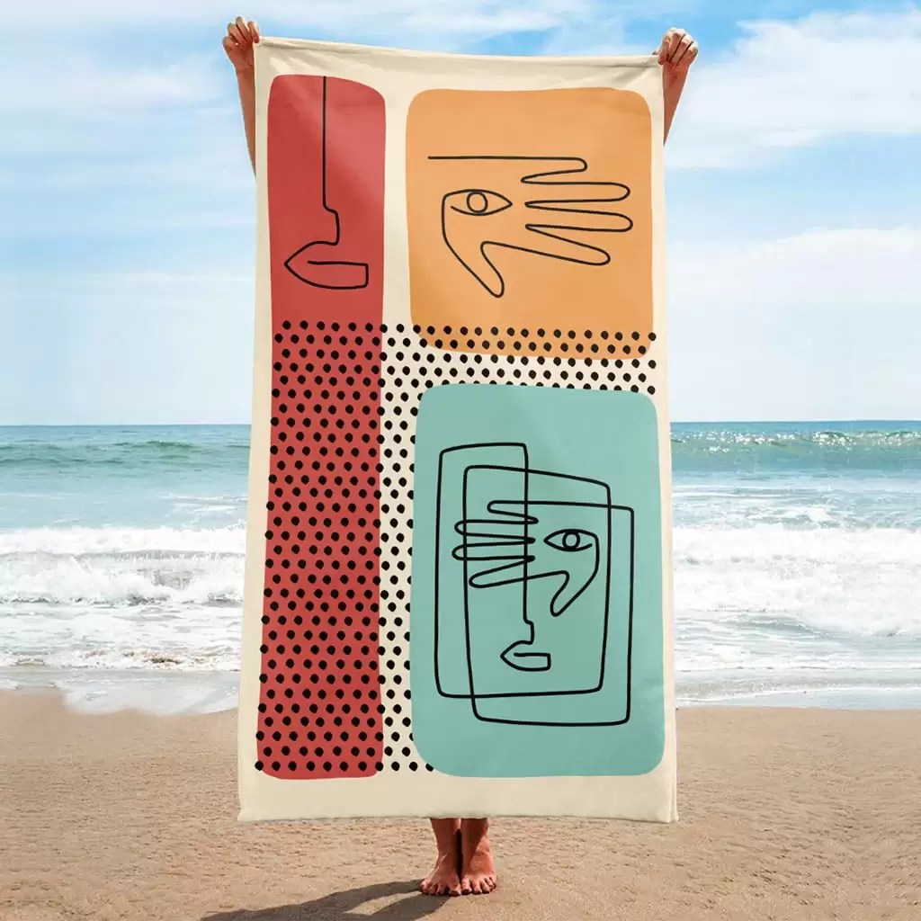Serviette de Plage XL Line Art Hand Eyes