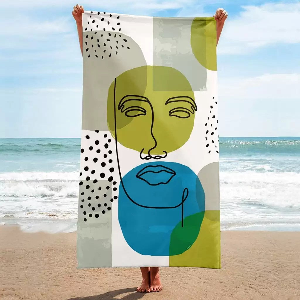 Serviette de Plage XL Line Art Man Face