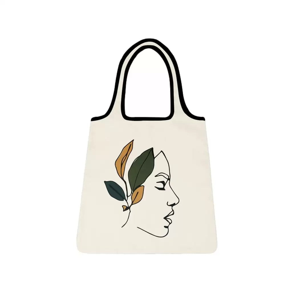 Tote Bag Bold Lady Leaves Art White